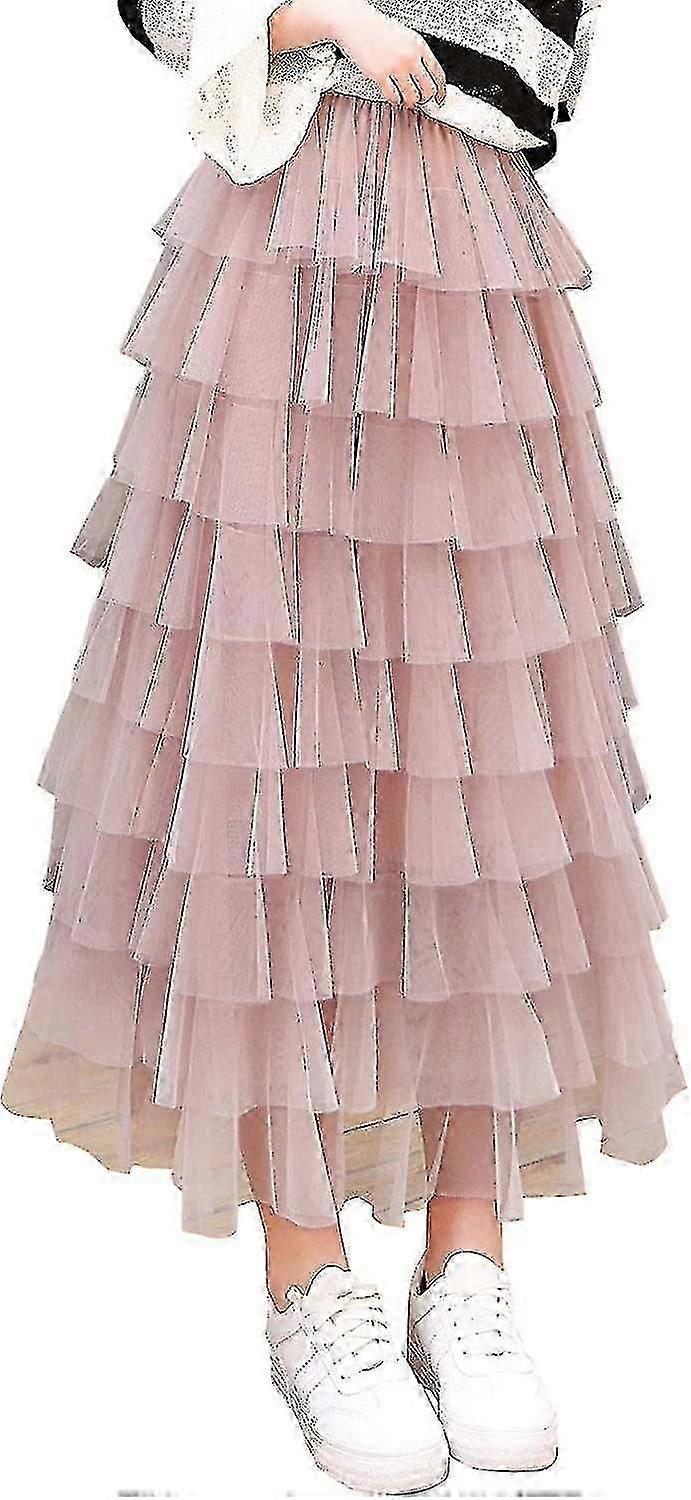 Taille élastique douce pour femmes Tulle Layered Ruffles Mesh Long Tiered Skirt S-2XL
