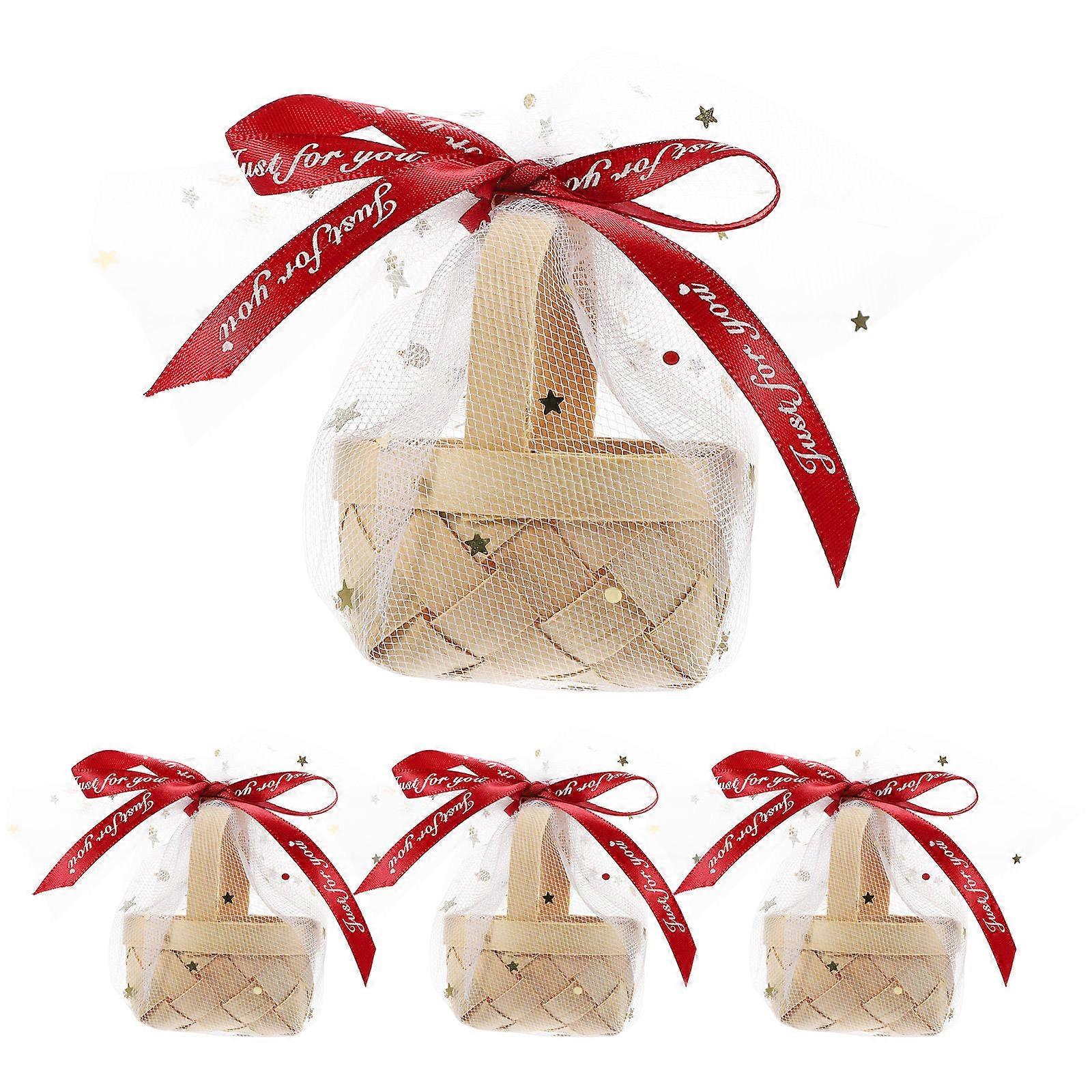 Rectangular Mini Wood Basket 16 Pcs Lightweight Storage Containers For Picnics With Gauze Bowknot