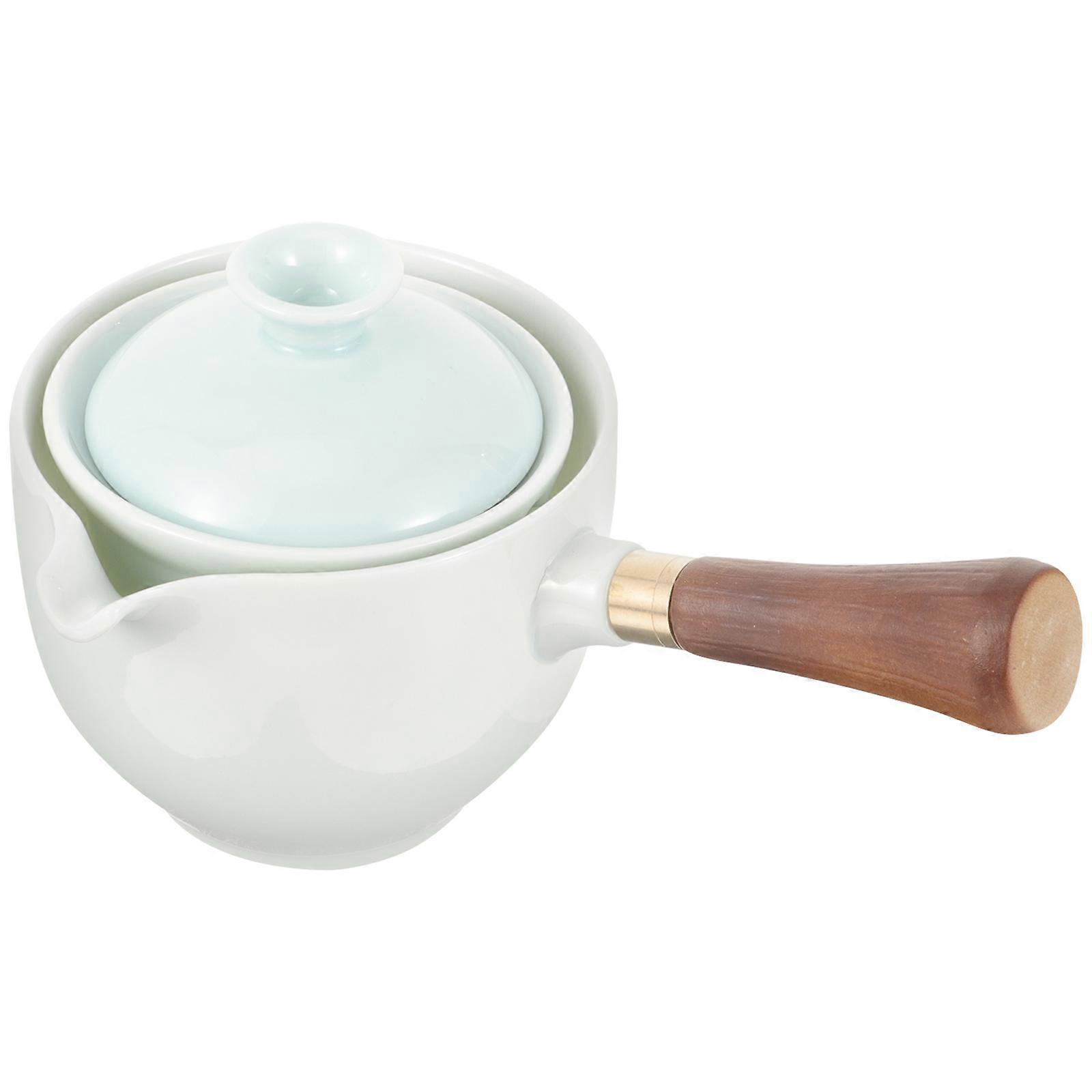 Practical Tea Kettle Wooden and Ceramic Material Side Handle Teapot for Office Break 1Pack