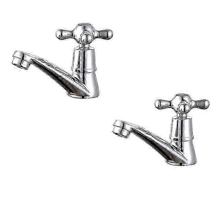 Set of 2 Bathroom Basin Faucets, Basin Mixer Taps, with Cross Handle Polished Chrome
