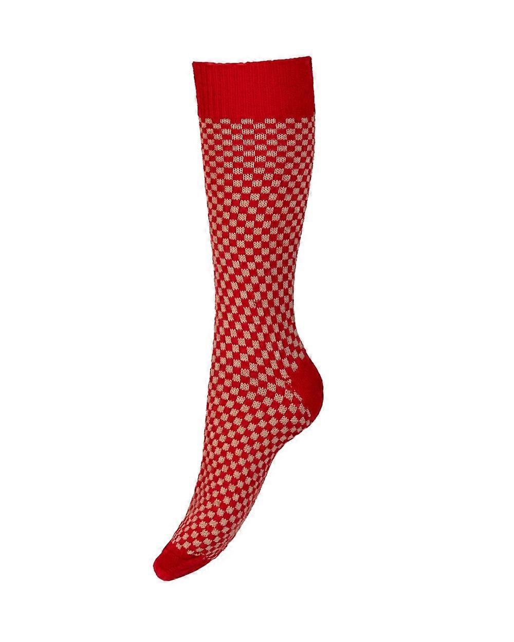 Women's House of Cheviot Ladies Ladies Gingham Socks ~ Tartan Red 