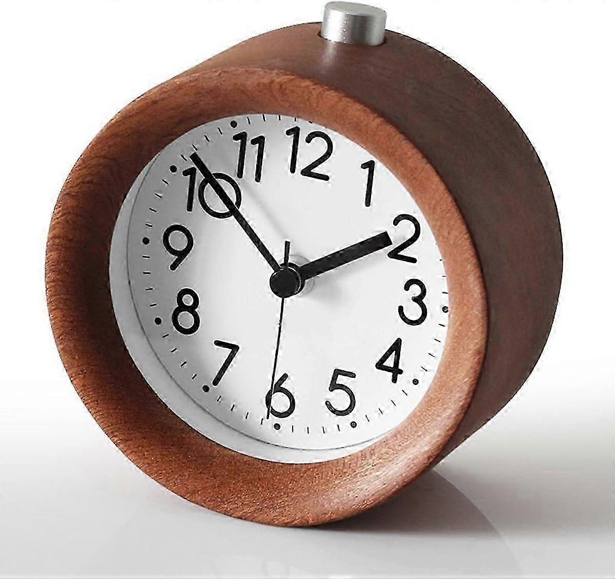 25-26 Small Battery Operated Analog Travel Alarm Clock ,Aimarytech Creative Wood Clock Silent No Ticking, Ascending Beep Sounds, Snooze,Ligh