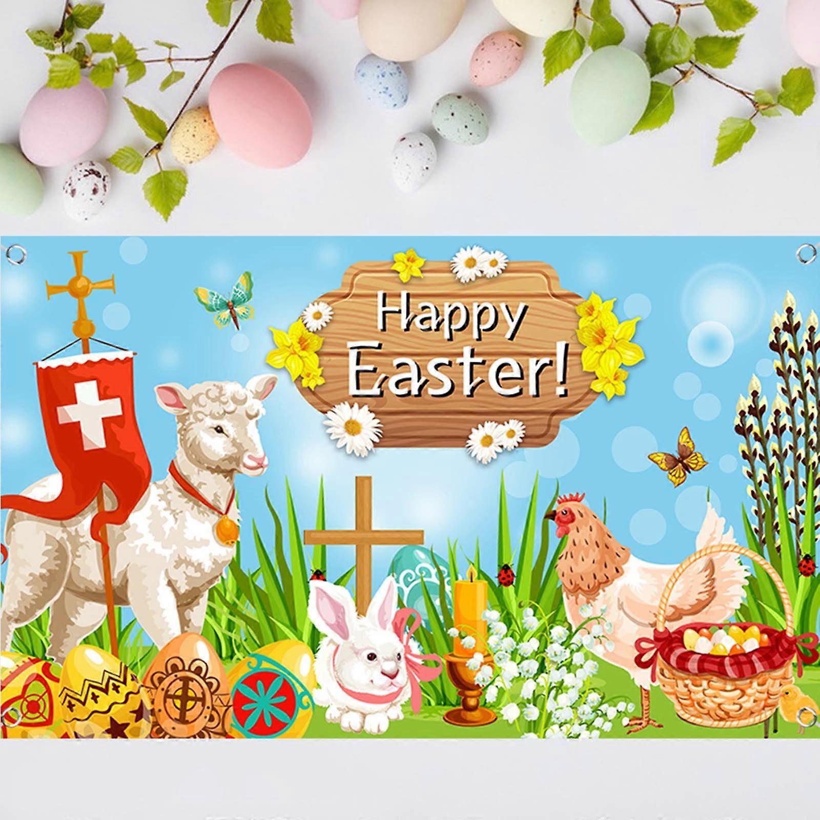 Easter Background Cloth Colorful Background Decorative Cartoon Scene Hanging Cloth