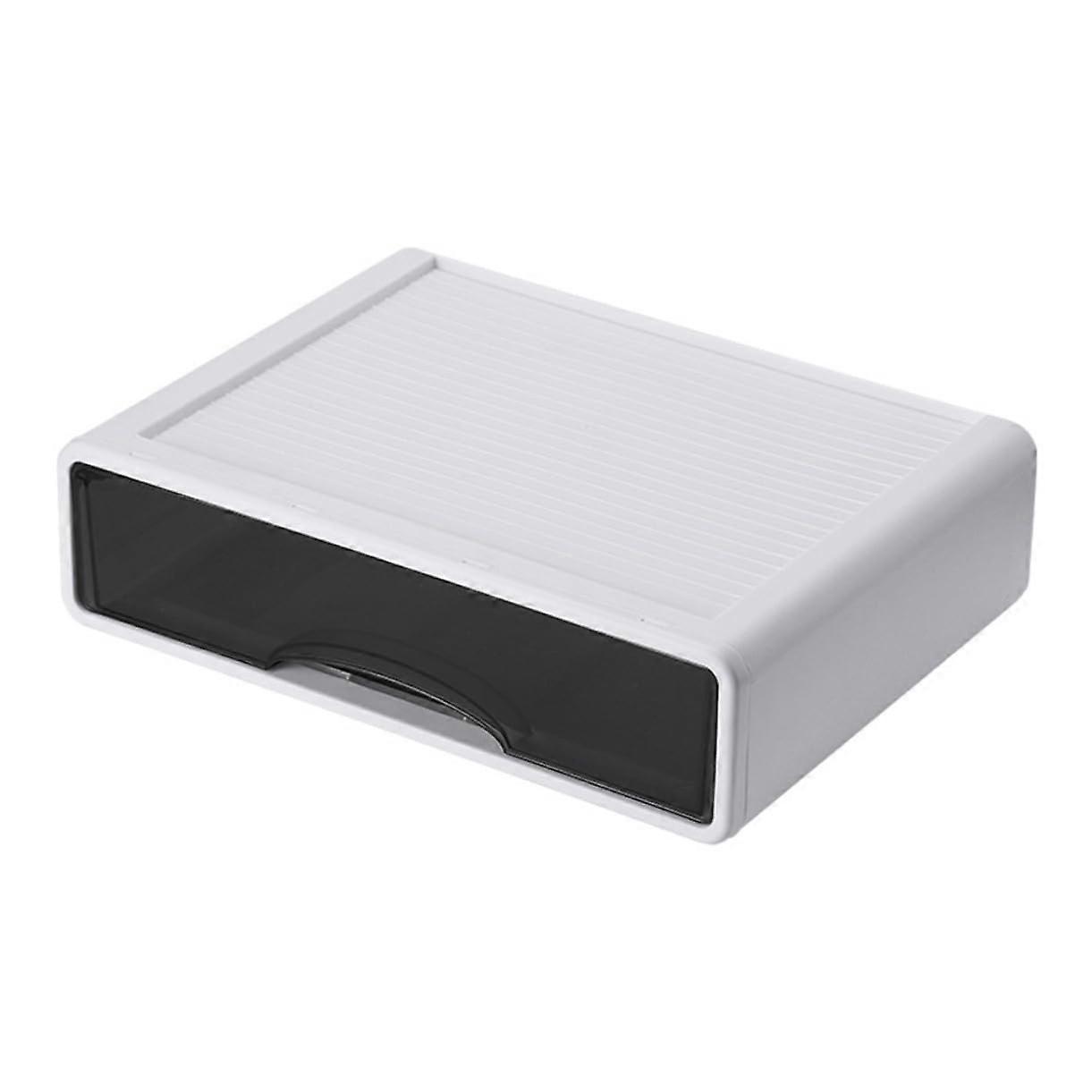 Stackable Desktop Drawer Box Organizer PP Plastic Stationery Storage Groove Design EasyPull White Small For Home Office