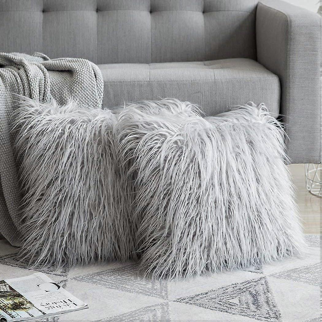 Soft Square Plush Pillowcase For Sofa And Room Decor, Zippered Cushion Cover, Washable Gray Plush Material