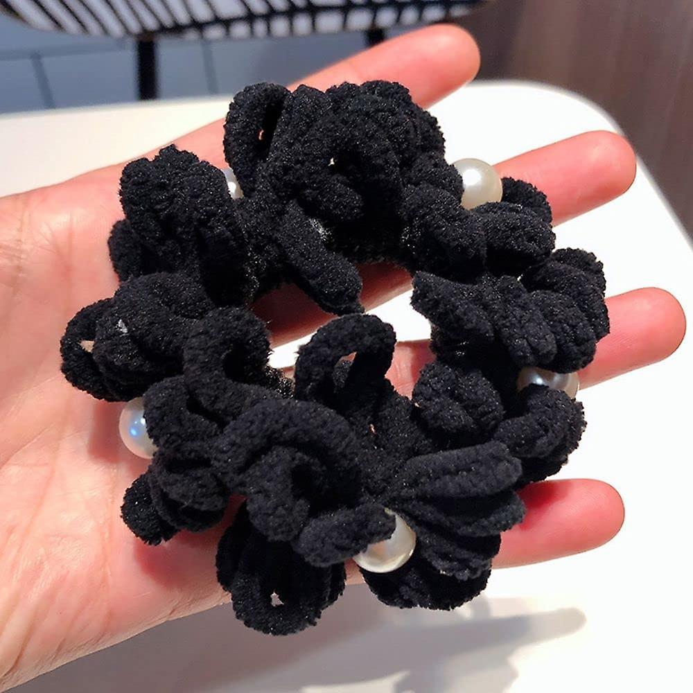 חמוד רחב מתוק מתוק שיער רצועות שיער קשרים פנינים מעיים נשים נקבה שיער טבעת קוקו מחזיק מגבת מגבת מגבת סדקים בסגנון קוריאני חבל שיער (שחור)