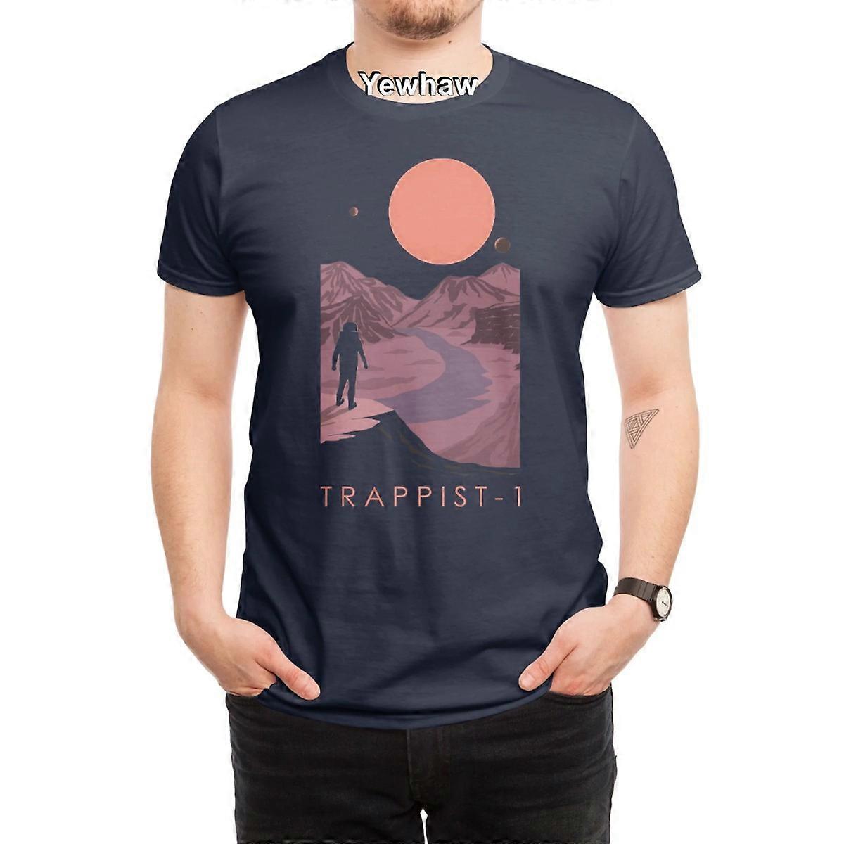 Trappist-1 חולצת טריקו כוכב לכת מחוץ למערכת השמש נוף סלעי חלל כוכב אדום