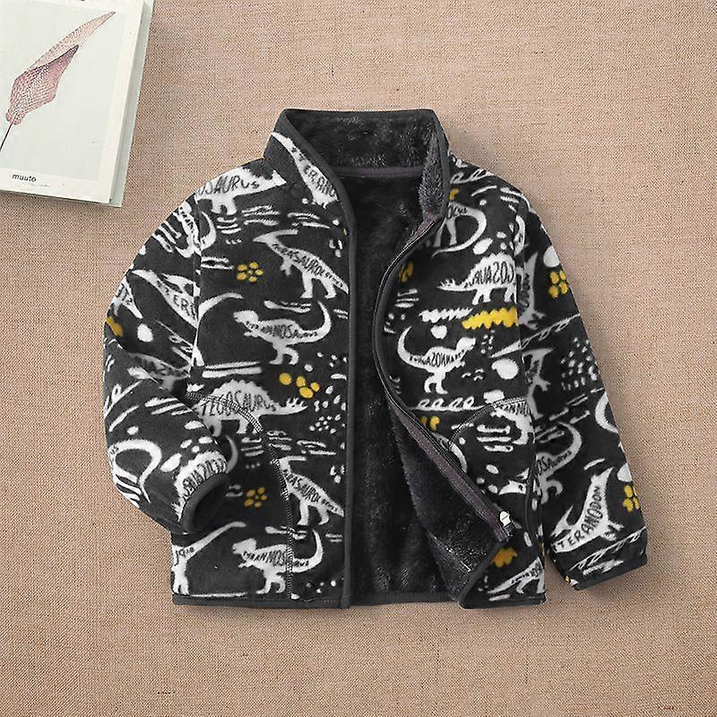 Kids Fleece Jacket with Dinosaur Pattern Thickened Warm Fleece Coat Children's School Uniform 100-170cm