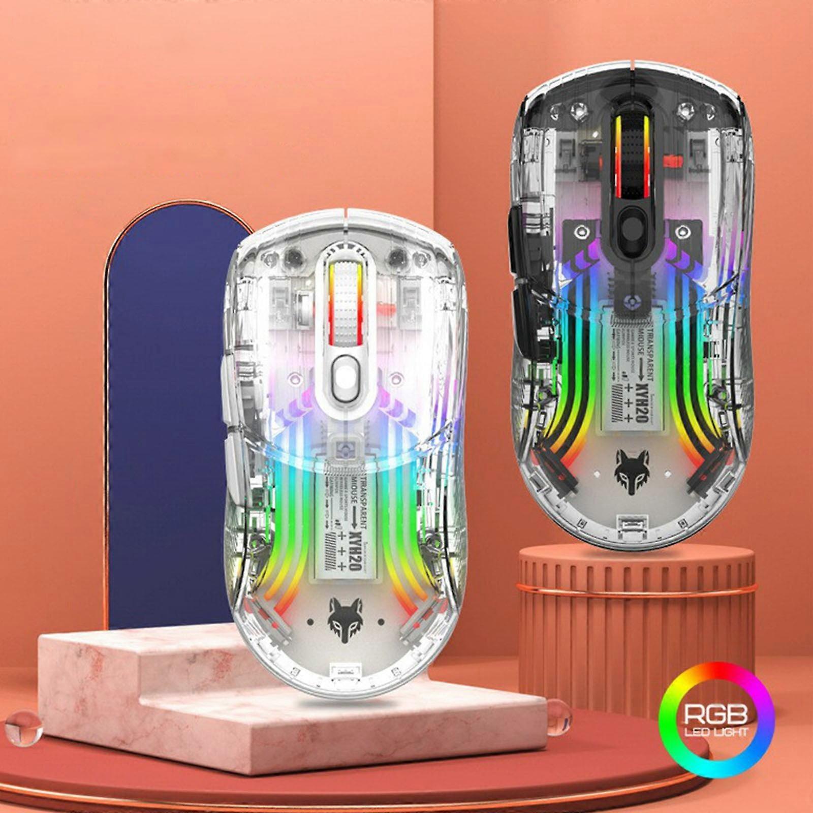 Jacenvly 2024 Wireless Gaming Mouse, Transparent Design, 2.4G/Bluetooth/Wired, RGB Backlit, Ergonomic Silent, 7 Buttons