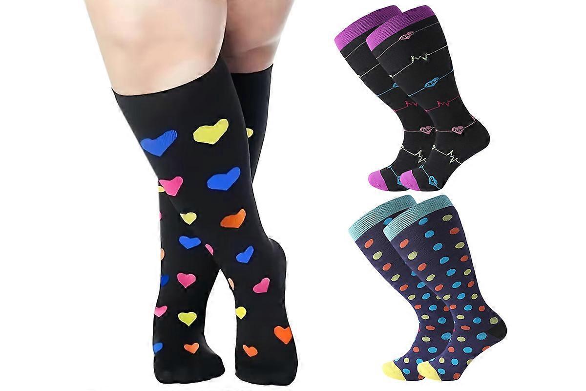 3 Pairs Plus Size Compression Socks for Women Men Knee High