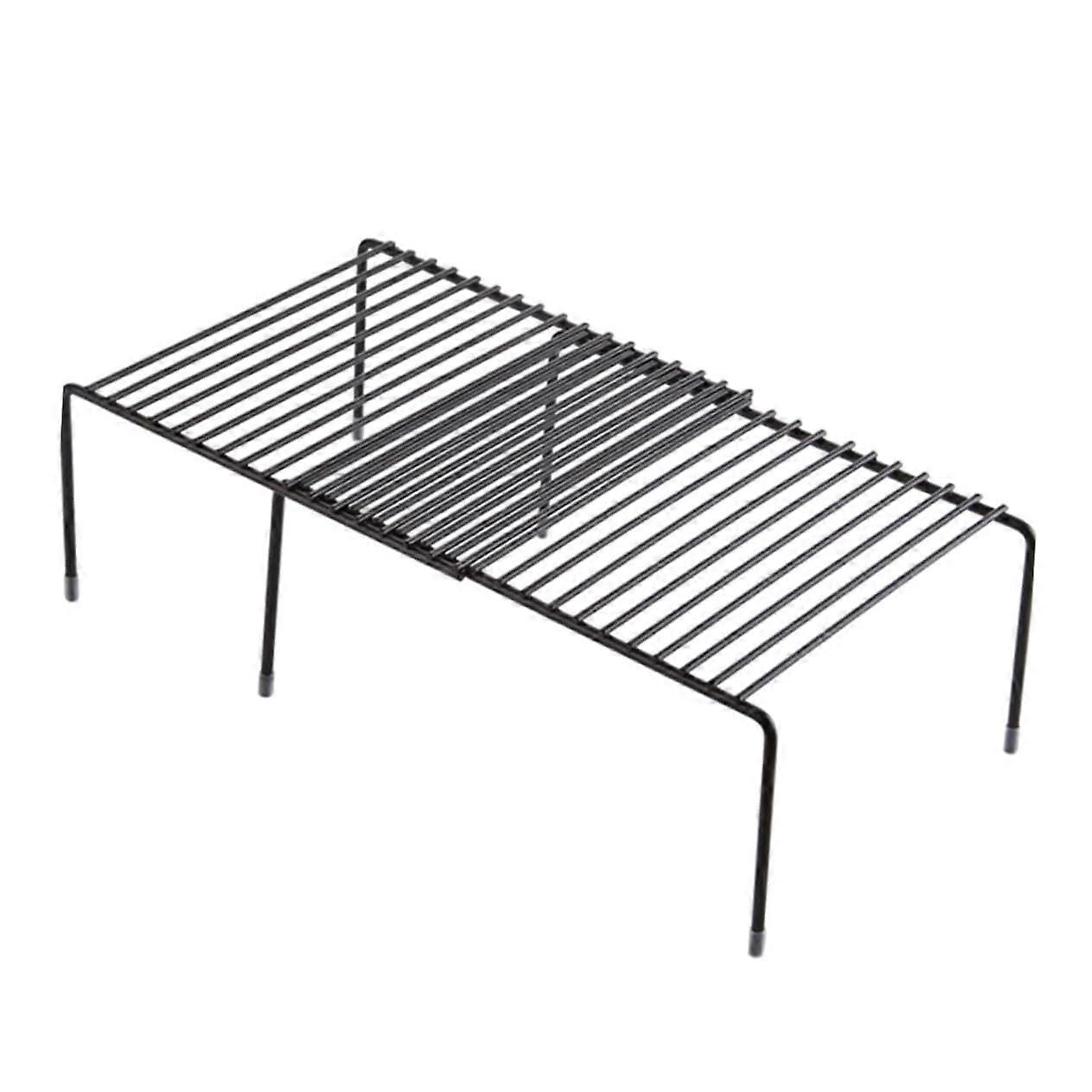 Expandable Kitchen Cabinet Shelf Organizer Iron Stackable Pantry Storage Rack For Plates Cups Bottles Black