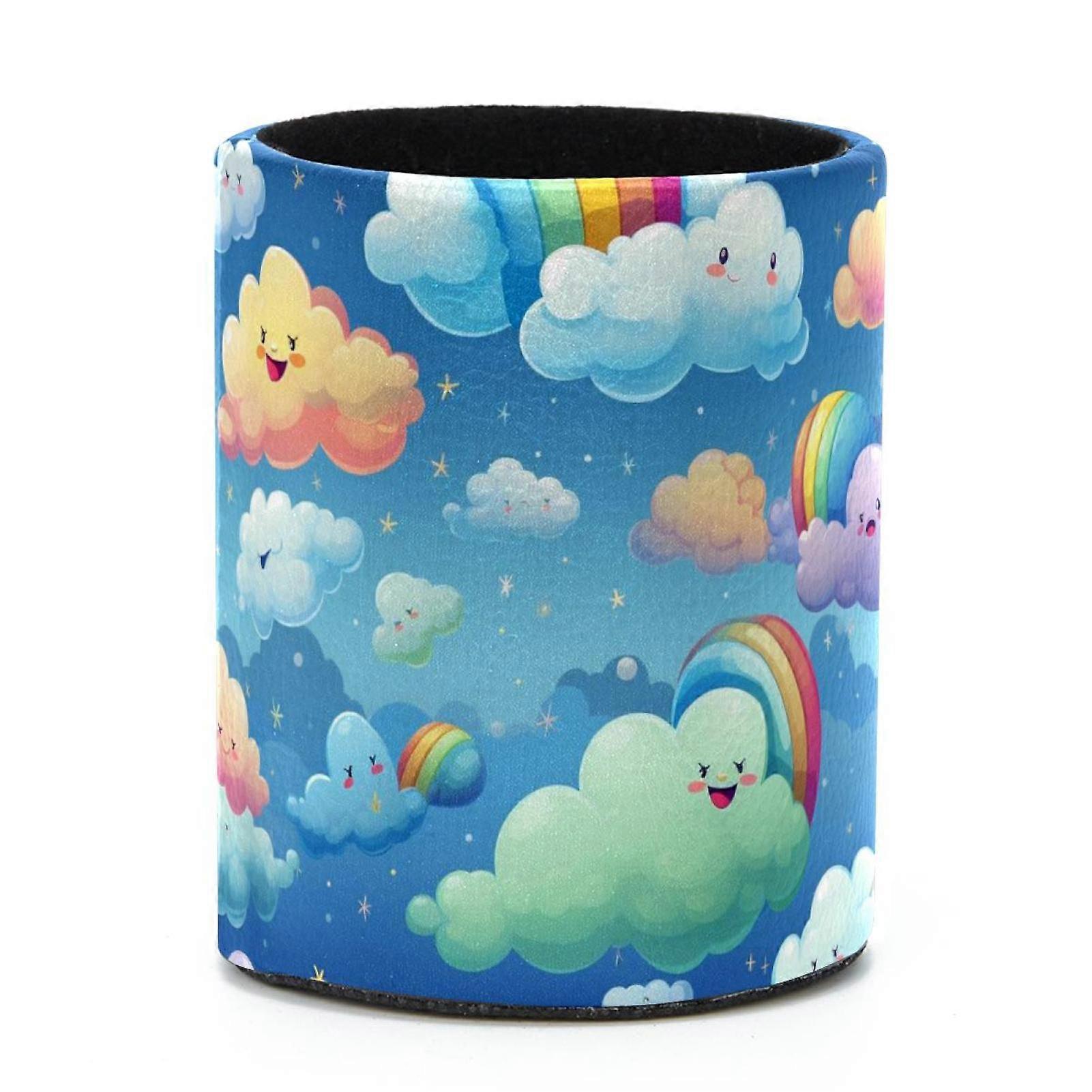 Compact Pen Holder Desktop Organizer - Functional Makeup and Art Studio Organizer, Colorful Clouds