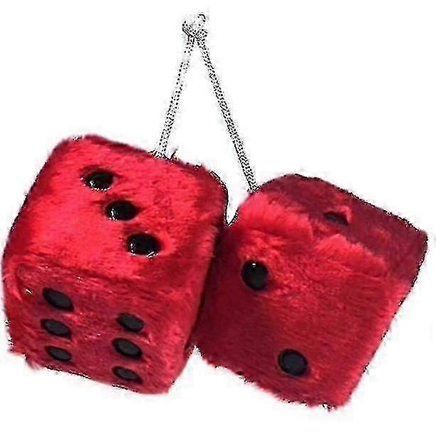 1 Pair Of Retro Square Mirror Hanging Couple Fuzzy Plush Dice With Dots For Car Interior Ornament Decoration