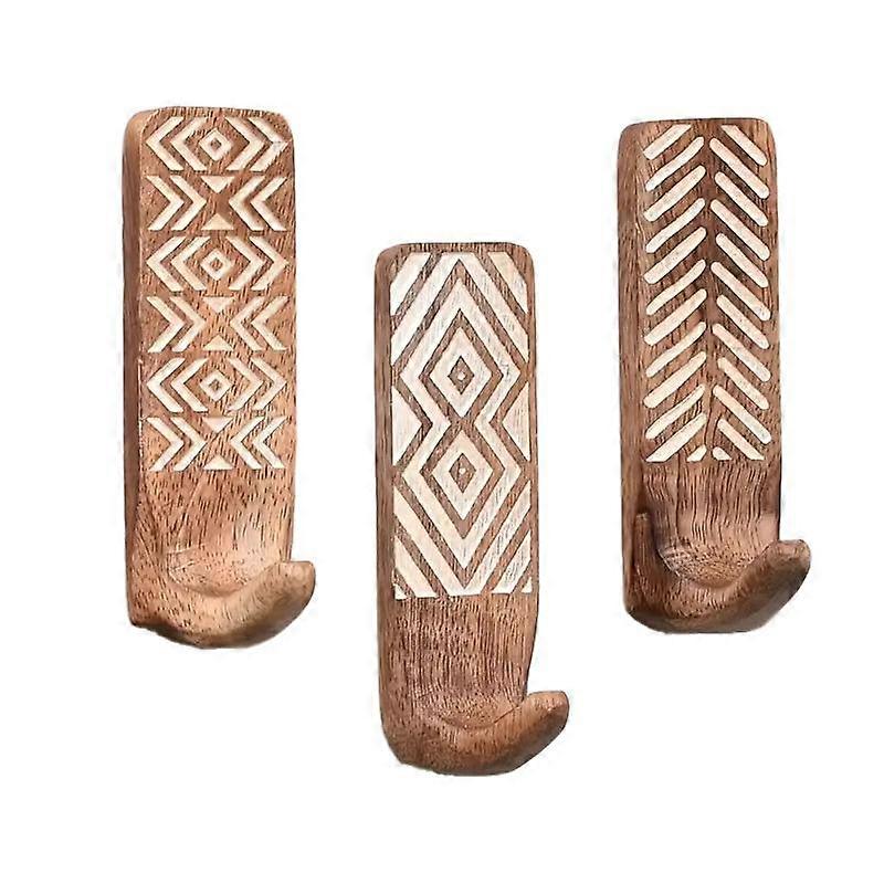 3x Wood Wall Hooks Hat Hook Boho Key Decorative Hooks for Hanging Cap Jacket