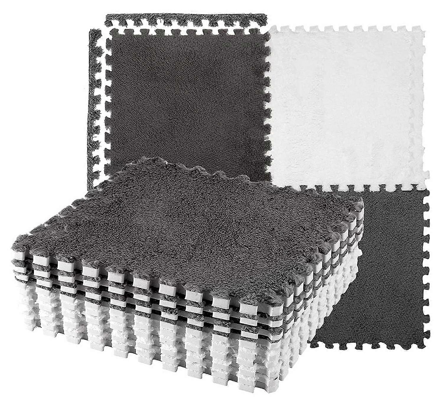 10pcs Plush Foam Floor Mat Color Blocking Split Joint Interlocking Cuttable Soft Plush Rug for Bedro