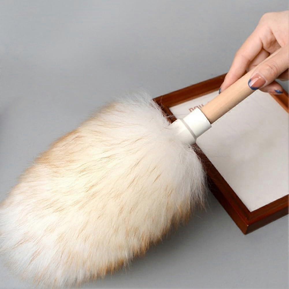 Wool Duster Lambsfaux wool Brush Wooden Handle For Books Keyboards Furniture Ceilings Tight Spaces
