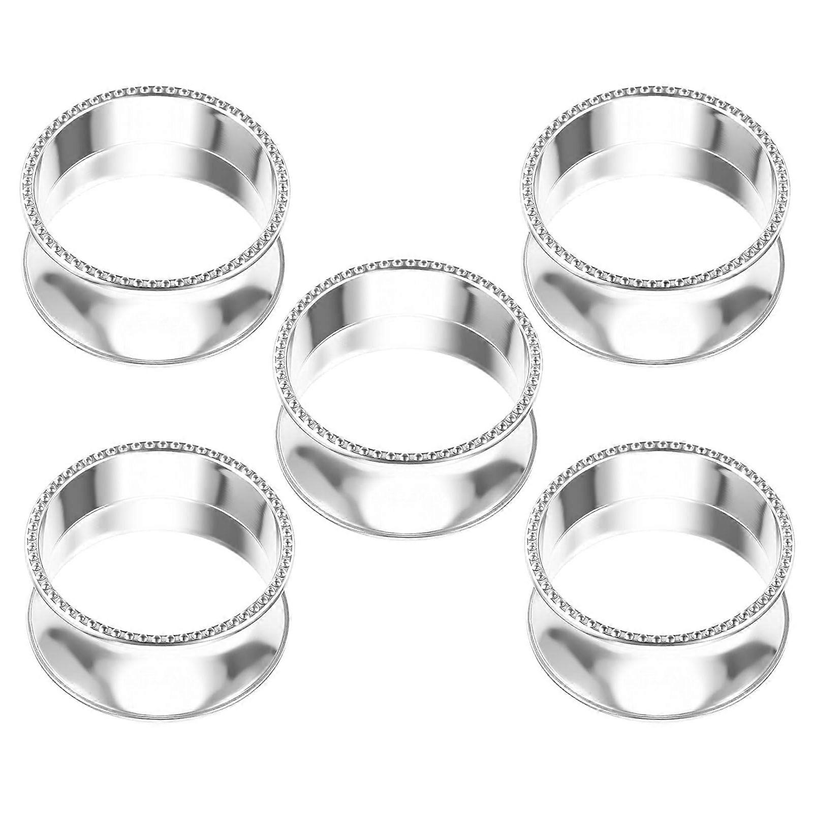 5 Modern Round Alloy Napkin Rings Combines Functional Tableware Management with Decorative Home Accent  Silver