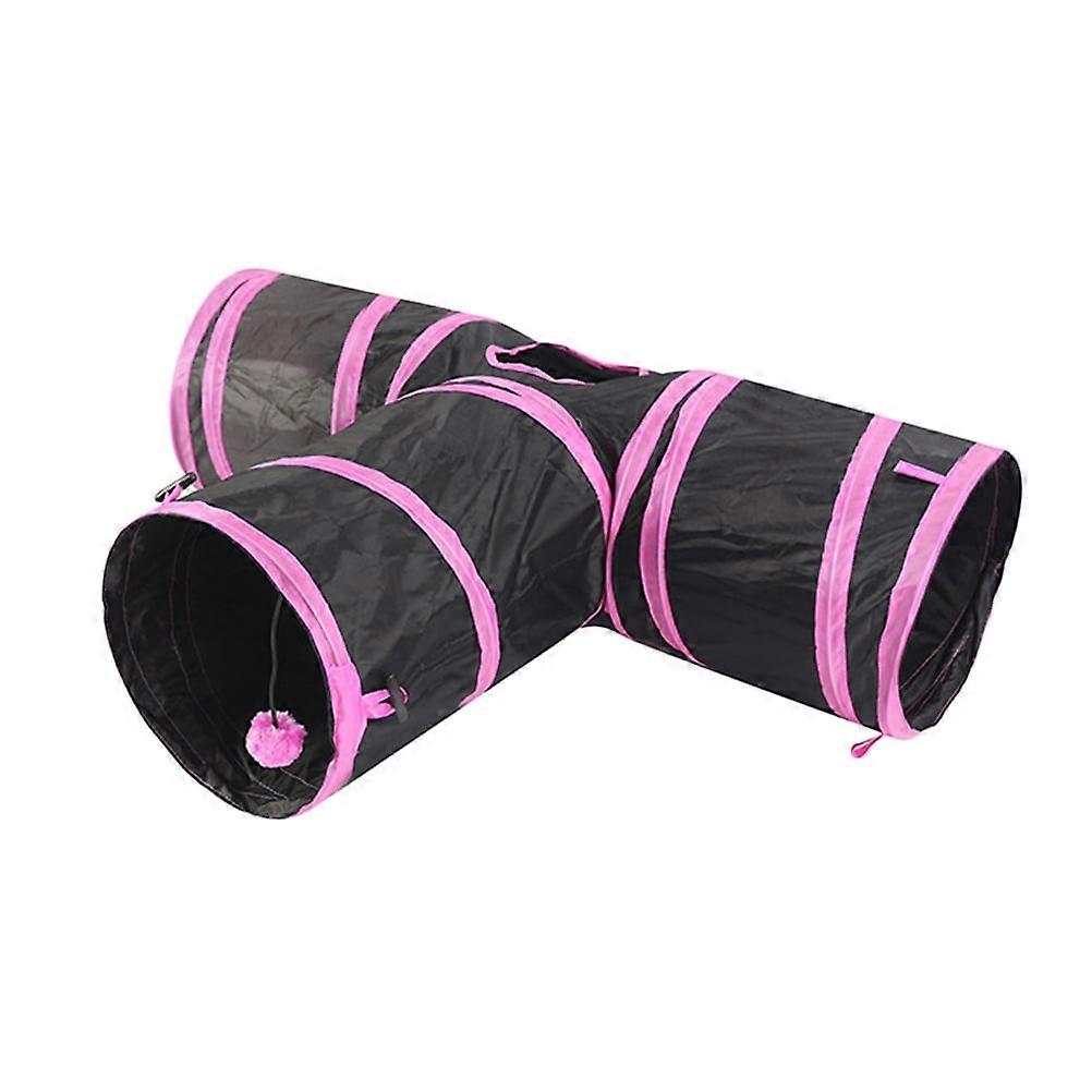 Cat 3 Way Tunnel Collapsible Cat Tunnel Toys Interactive Tube Toys for Cats Kitten Playing (Pink)