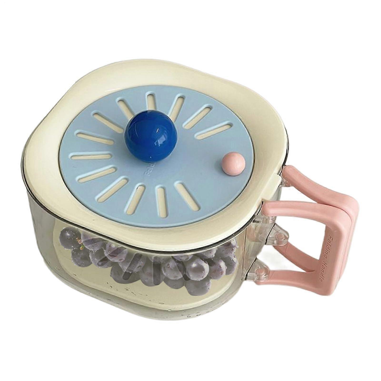 Drain Basket Fruit Strainer Container Foldable Handle 2In1 Fridge Storage Blue For Kitchen Sink And Refrigerator