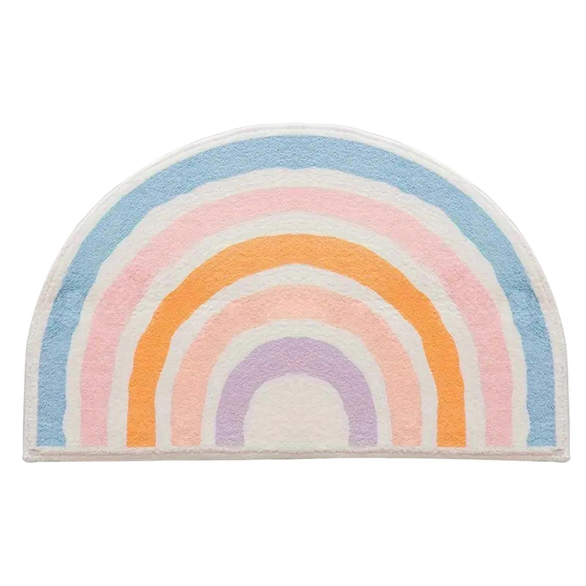Rainbow Bath Mat 20x31.5 Inch Absorbent Half Round Polyester Rug for Bathroom Floor