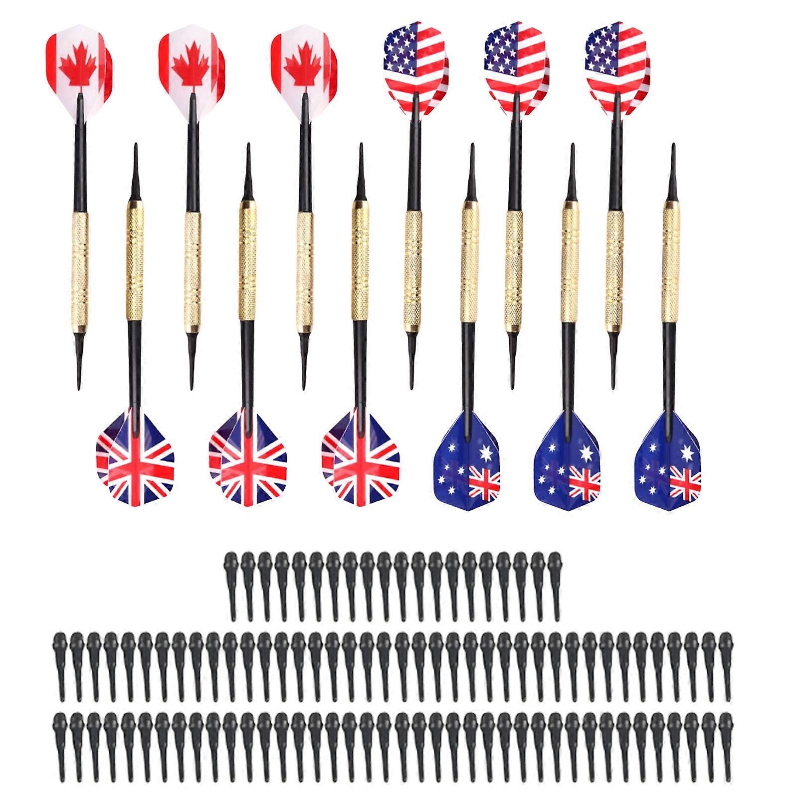 Professional Iron Barrels Plastic Flight Set of 12 14g Soft Tip Darts Set with Iron Golden Plated Shafts  Safe Soft Darts Multicolor