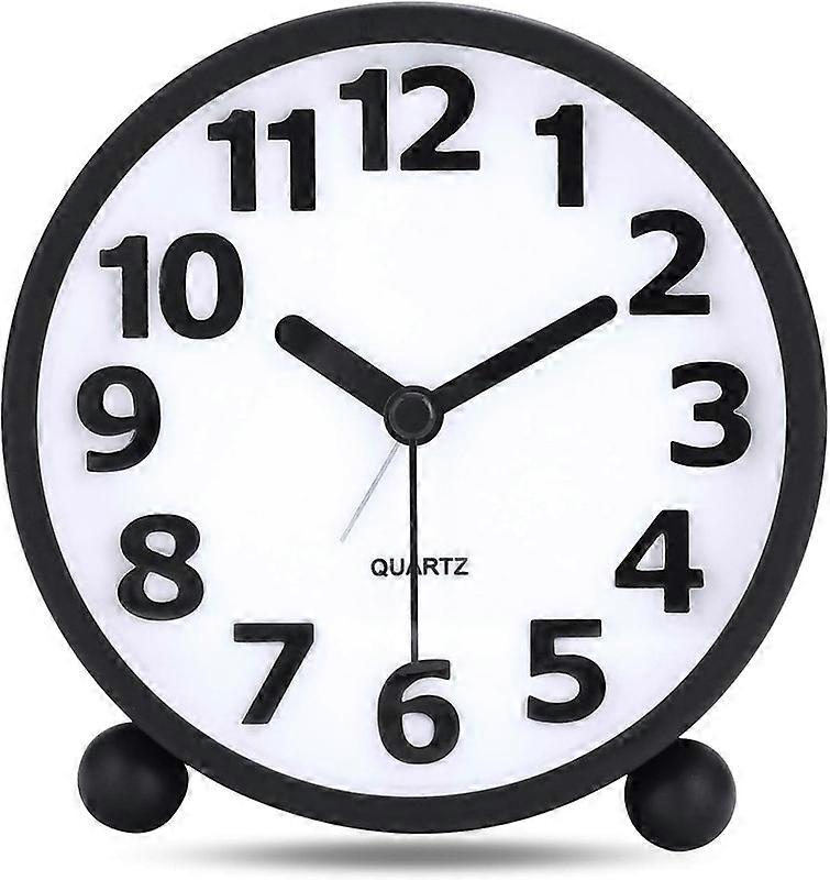 Large Analog Alarm Clock with Black Metal Case and Large 3D Numbers, No Snooze W