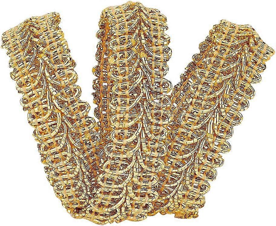 15Yards Metallic Braid Lace Trim Gold Centipede Lace Ribbon Decorated Gimp Trim 5/8" x1.5mm for Christmas Decoration Wedding Bridal Costume or Jewelry
