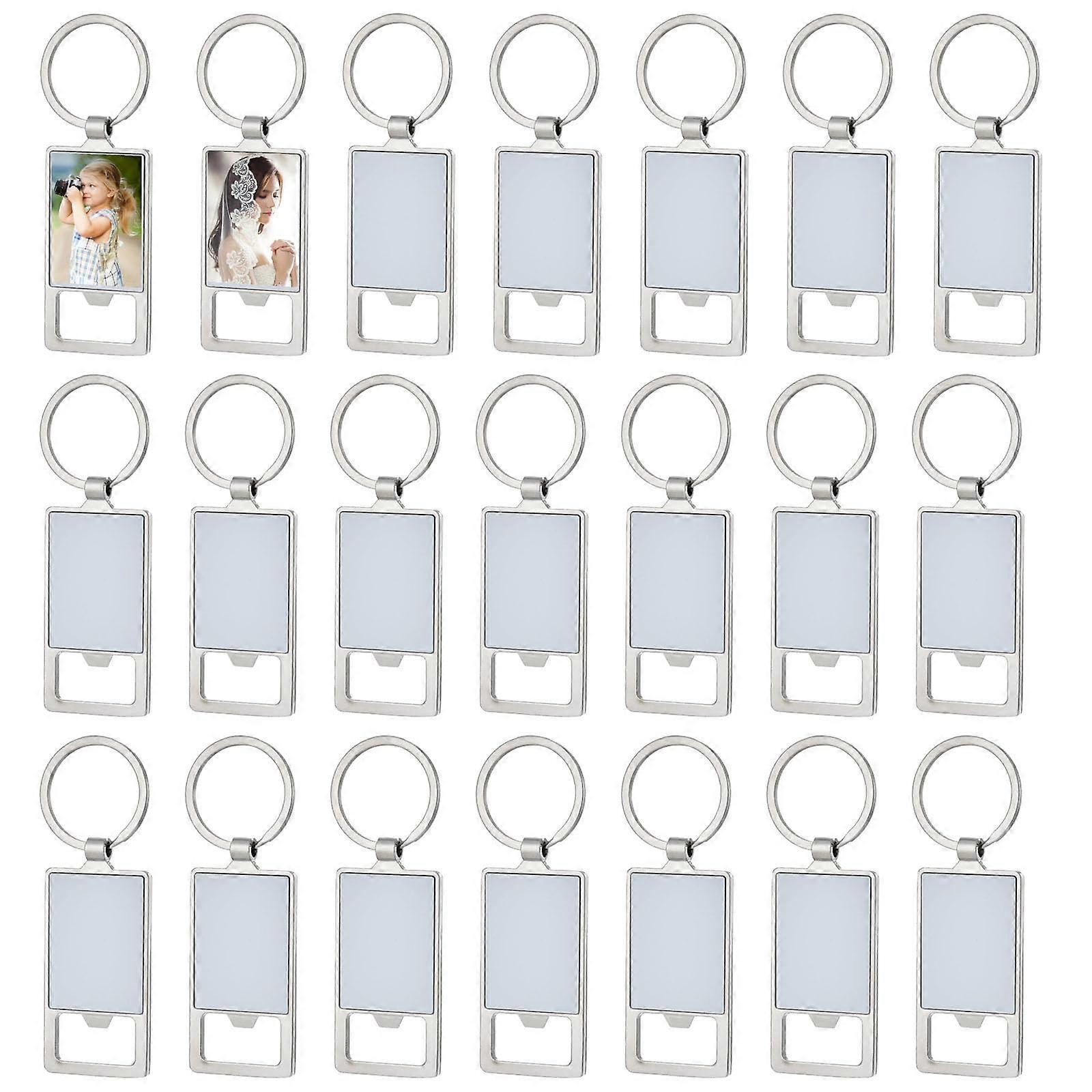 30 Pack Metal Sublimation Bottle Opener Keychains with Photo Insert for DIY Gifts Silver Rectangles