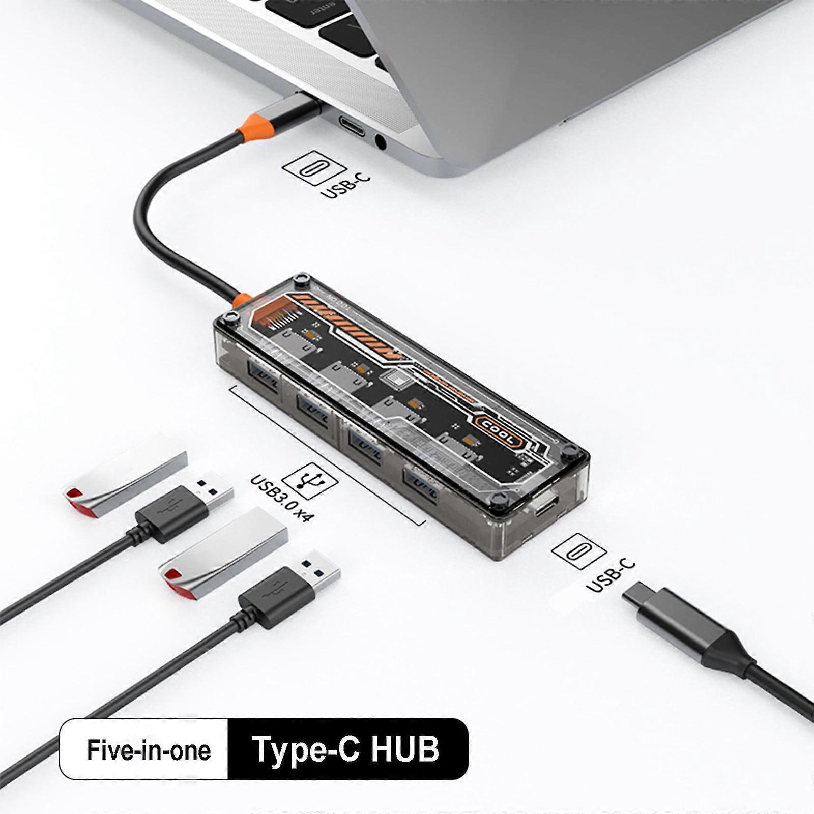 Txmfgh Type-C Hub Docking Station with USB 3.0, 5Gbps Data Transfer, Multi-functional for Computers, Phones, Tablets (Silver)