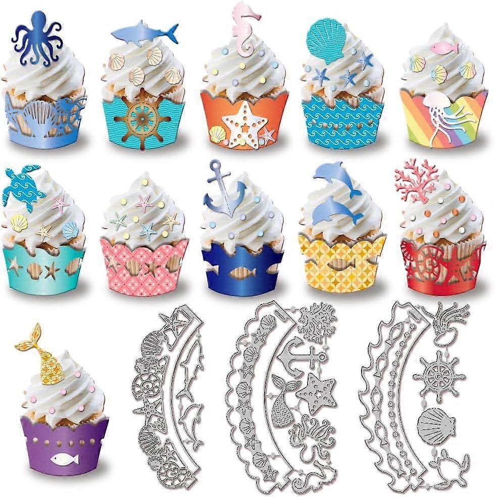 Wave Cupcake Wrapper Cutting Dies for Card Making Summer Shells Fish Cut Die for DIY Scrapbooking Journal Embossing Paper Craft Decor