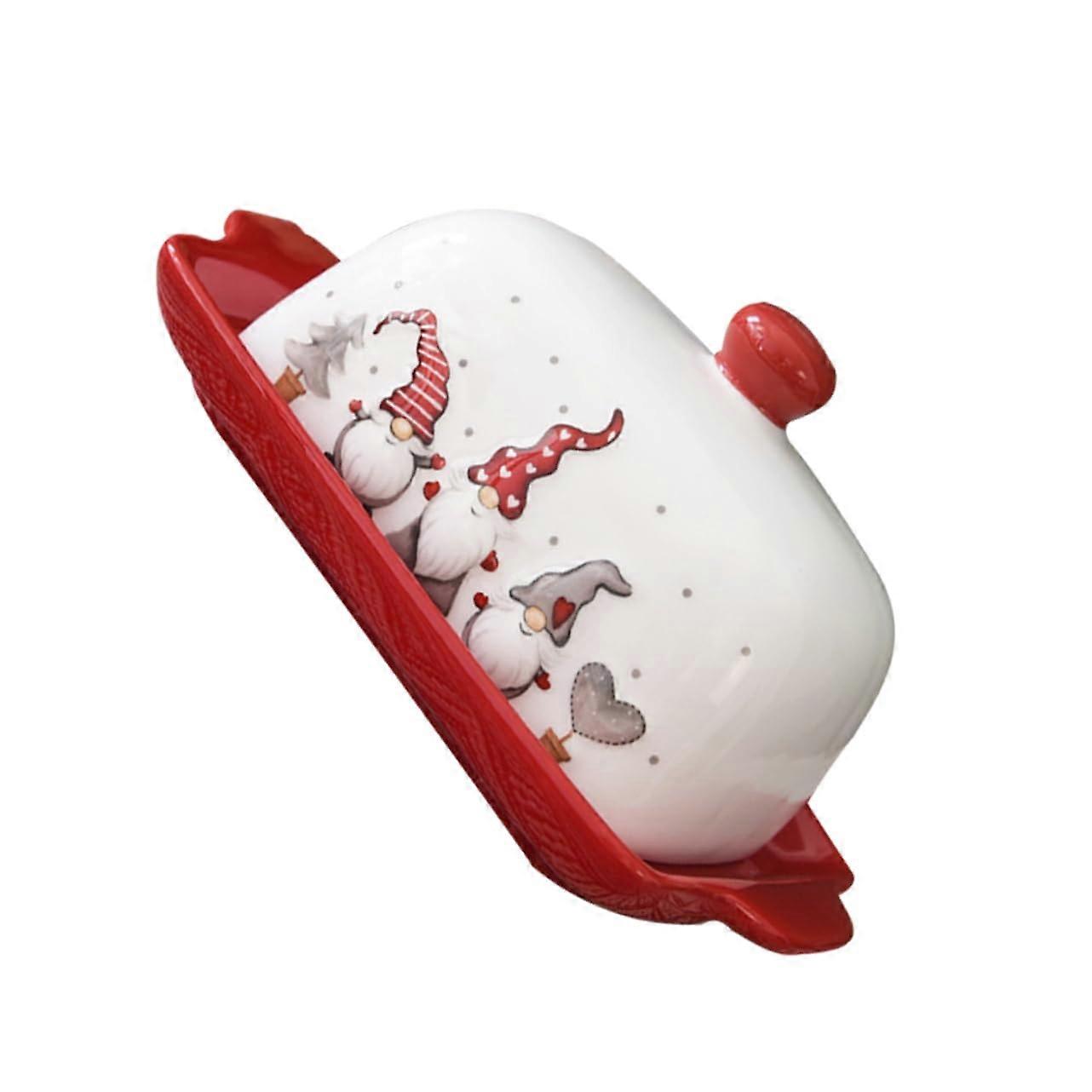 Christmas Style Ceramic Butter Dish with Lid Keeps Butter Fresh for Kitchen Countertop and Fridge