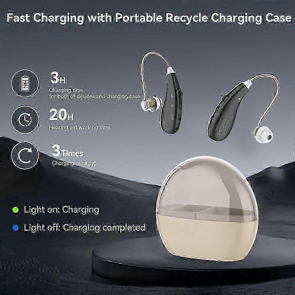 المعينات السمعية لكبار السن أسود ، تقليل الضوضاء مع مستوى صوت قابل للتعديل ، مع حجرة شحن