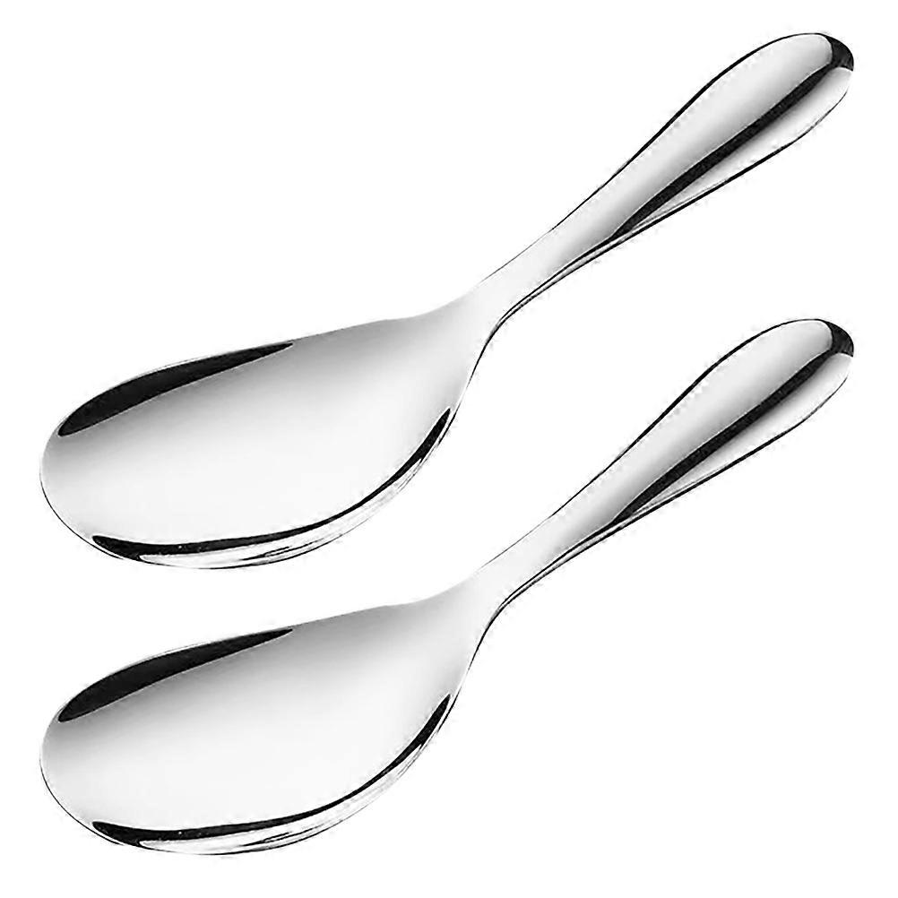 Silver Stainless Steel Kitchen Rice Serving Spoon for Cooking 2Pcs