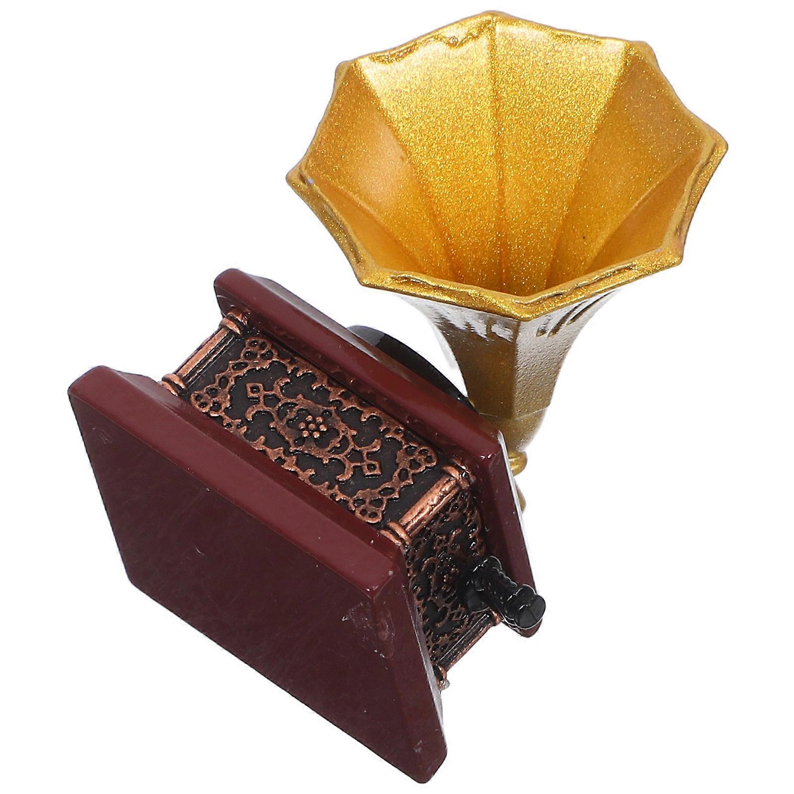 Mini Phonograph Decor for Decoration Featuring Golden Vintage Record Player