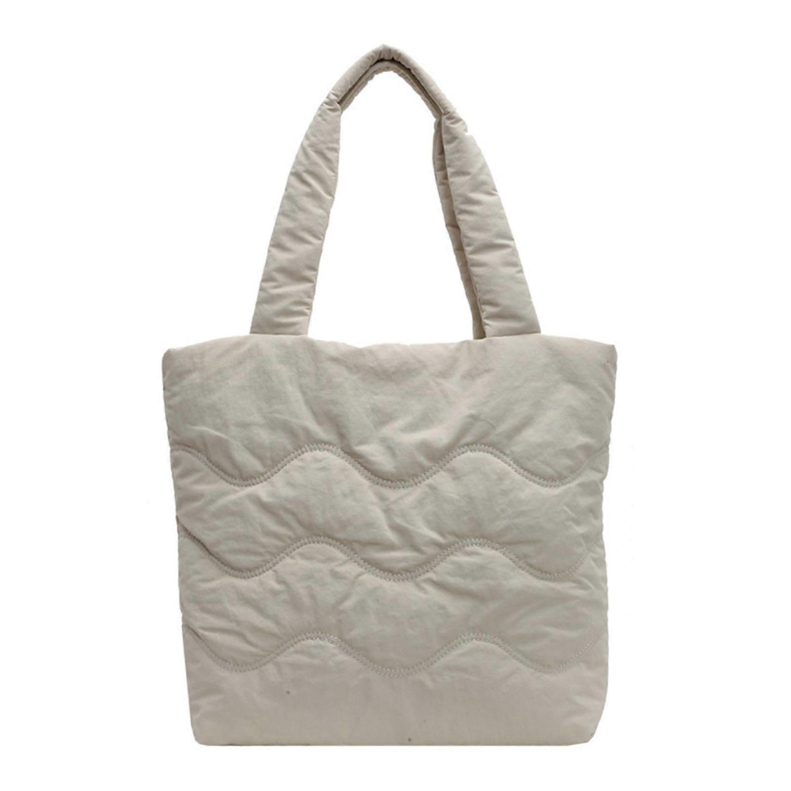 Multipurpose Quilted Shopper Bag With Easy Access Zippered Stylish And Practical Carryall Puffer Handbag For Women Beige