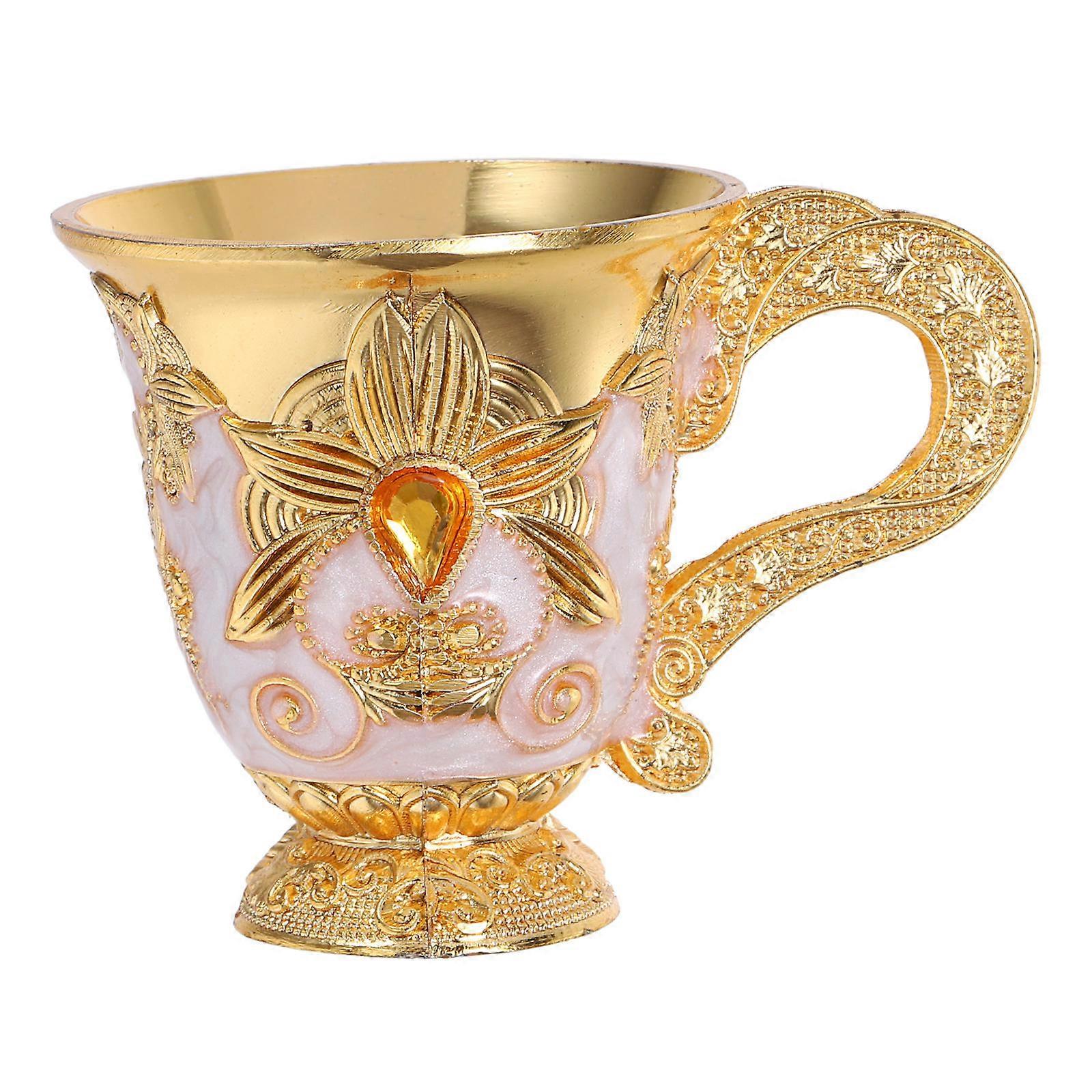 White Mini Metal Wine Cup for Whiskey with Embossed Flower Pattern
