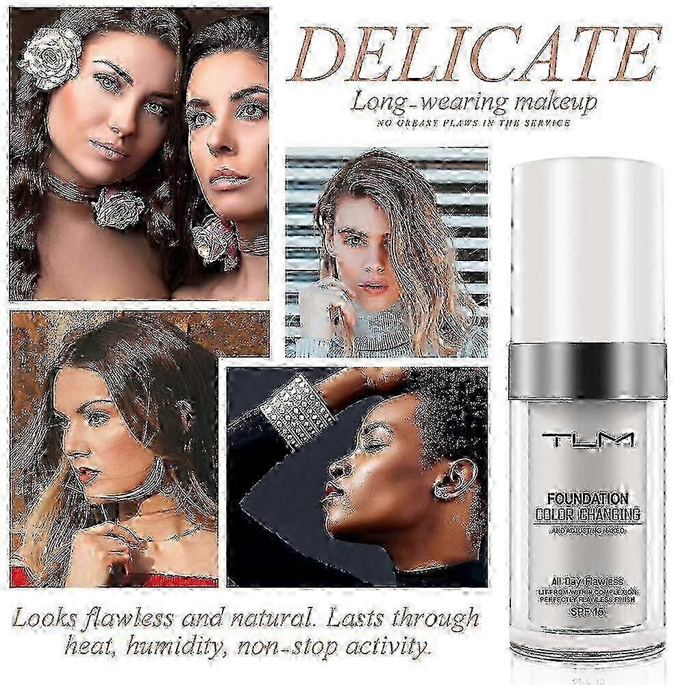 2PCS TLM Color Changing Foundation, Flawless Colour Changing Foundation, Liquid Makeup Base Face Concealer for Aging Skin