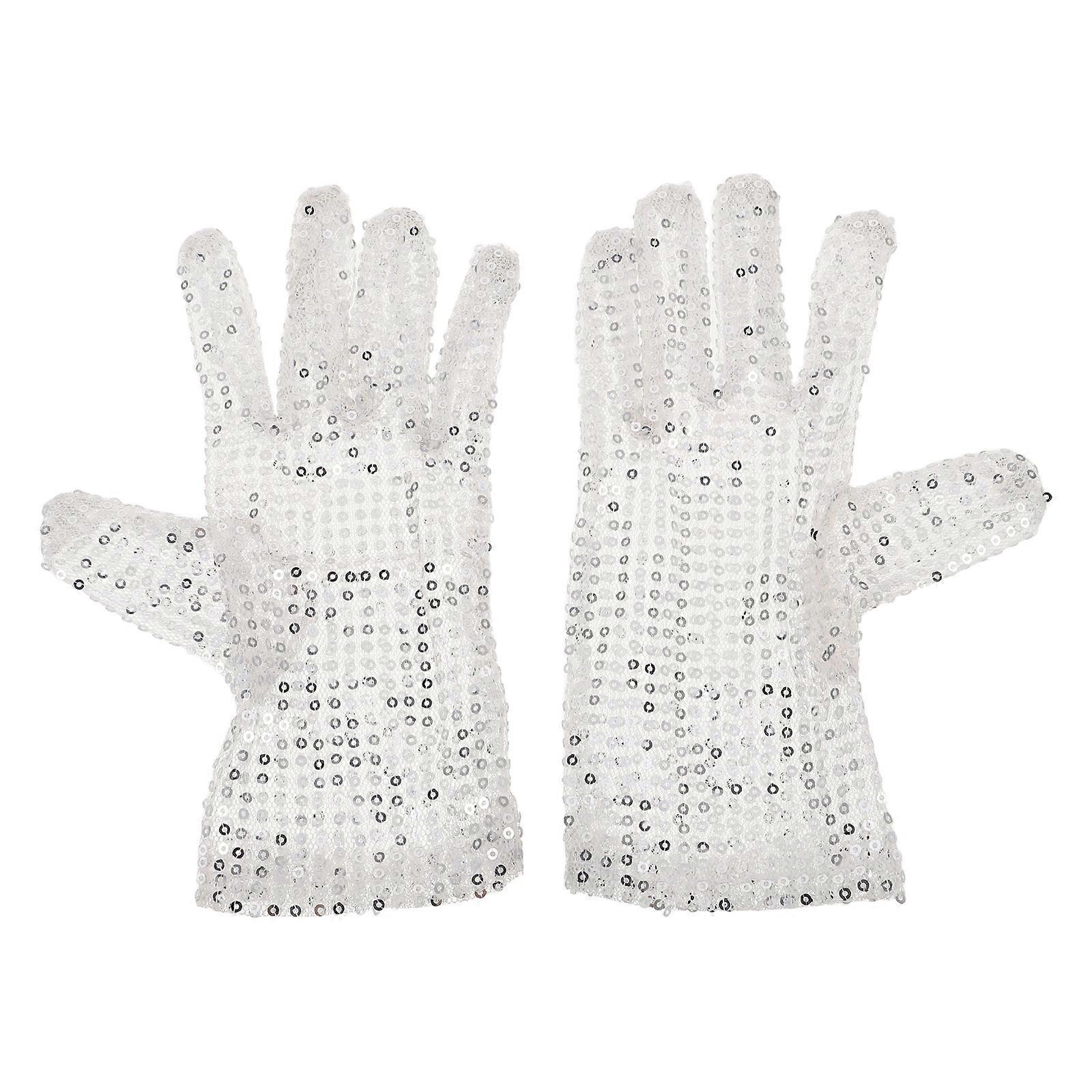 Reflective Disco Sequin Gloves for Decoration 1Pair White Mesh Glitter Gloves