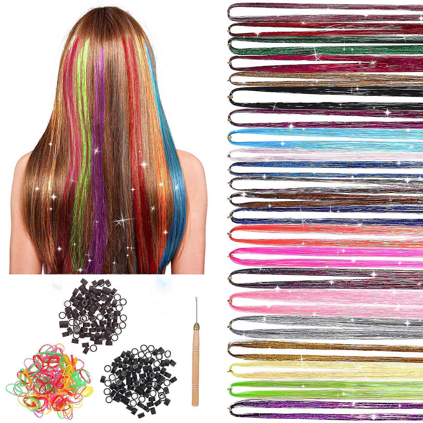 Hair Tinsel Kit for Hair Use with Glitter Strings 1Set Colorful Extensions