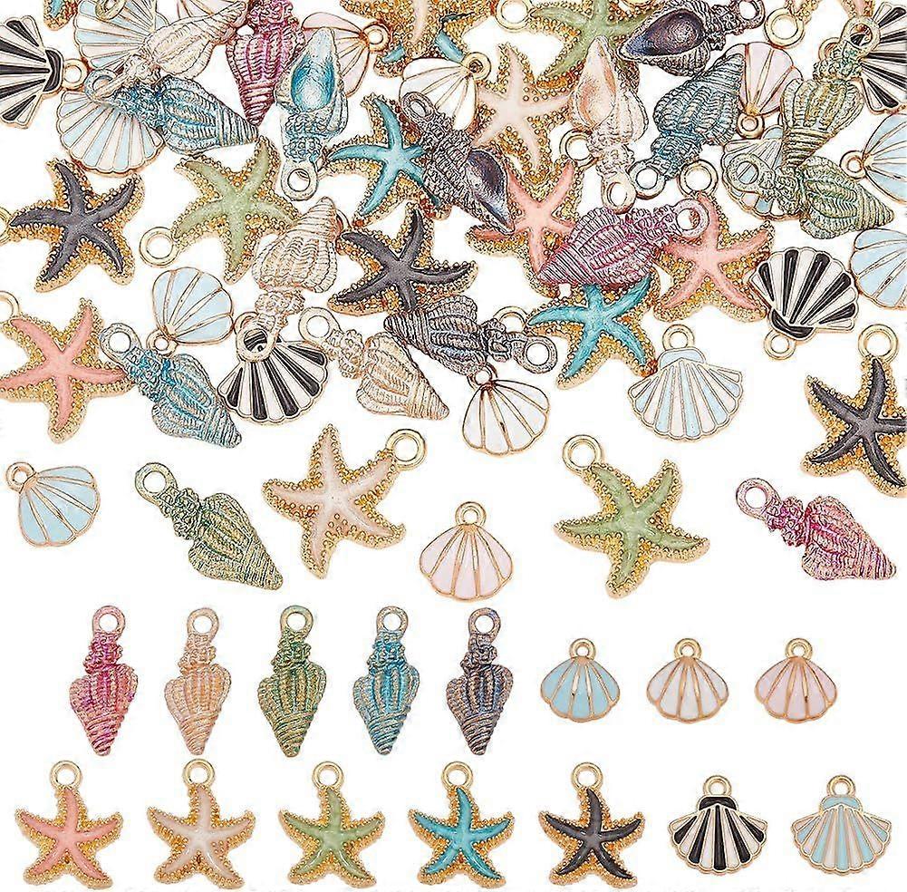 Ocean Theme Charms Shell Conch Starfish Alloy Ocean Life Pendant with Loop Assorted Enamel Starfish Seashell Pendant