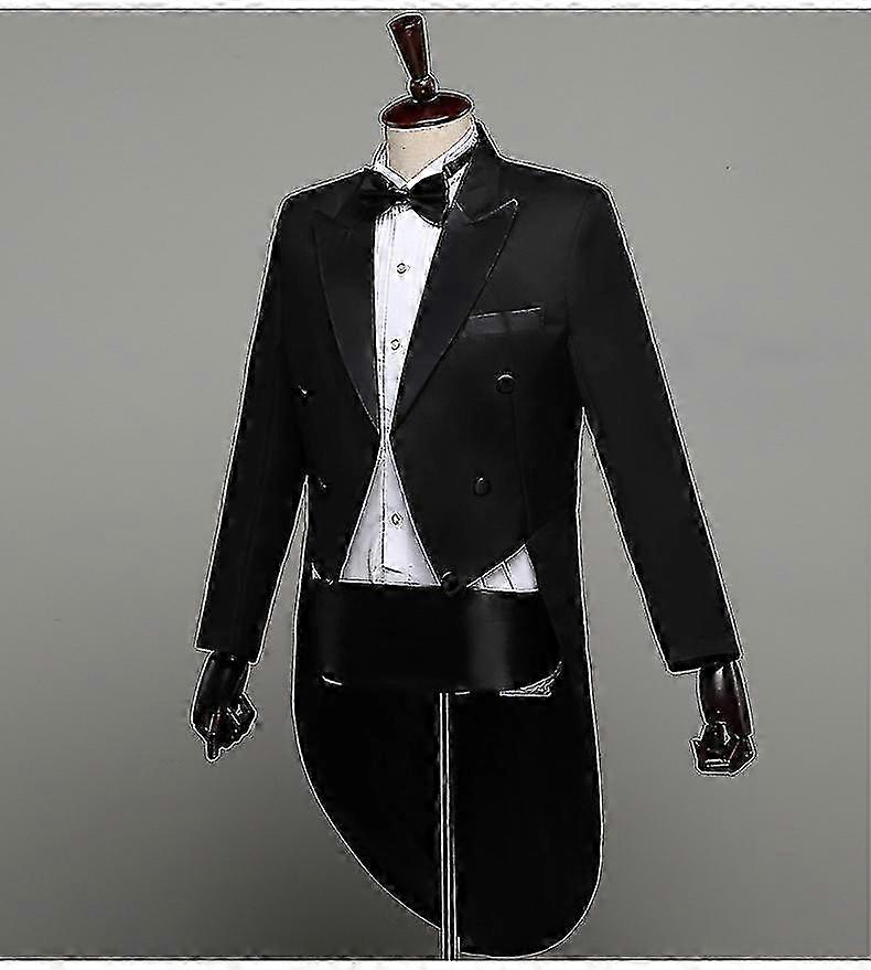 Tailcoat Tuxedo Suit for Men, Formal Trousers Set With Bow