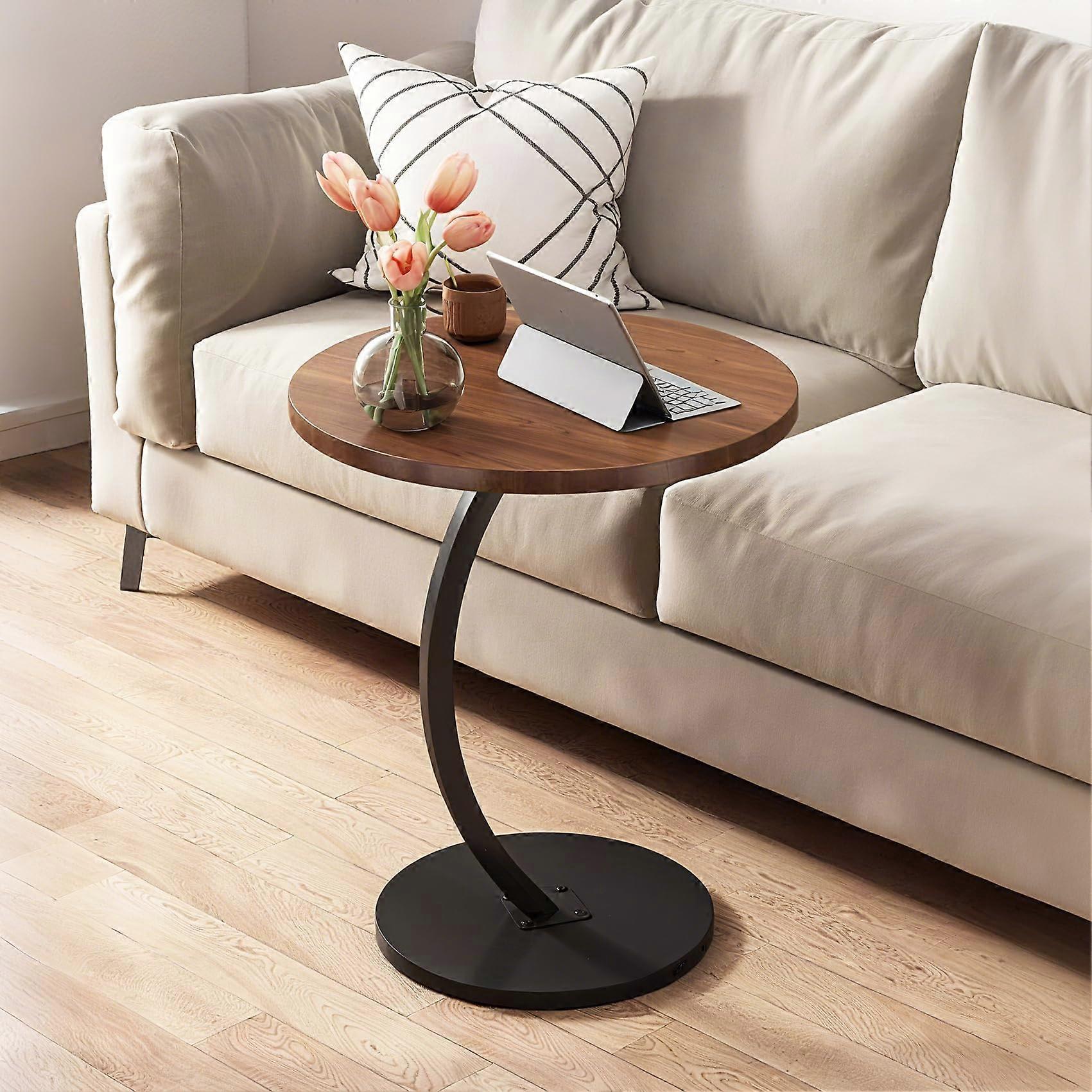C Shaped Side Table with SpaceSaving Design, Narrow End Table for Living Room, Bedroom, Walnut