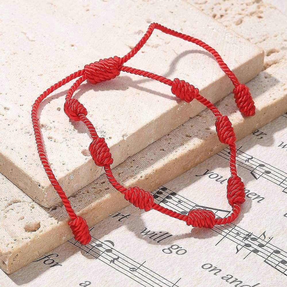 7 Knot Lucky Bracelets Adjustable Nylon Cord Bead Bracelets Red String Bracelets Red Inner Diameter: 2 inch~4-1/8 inch(5~10.4cm)