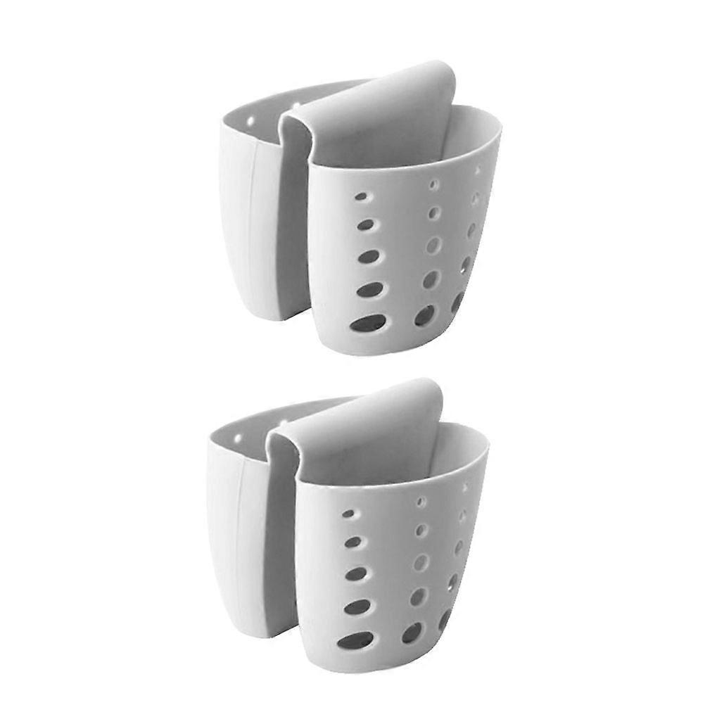 Plastic Sponge Holder Sink Drain Rack for Kitchen Use 2Pcs Storage Basket Grey