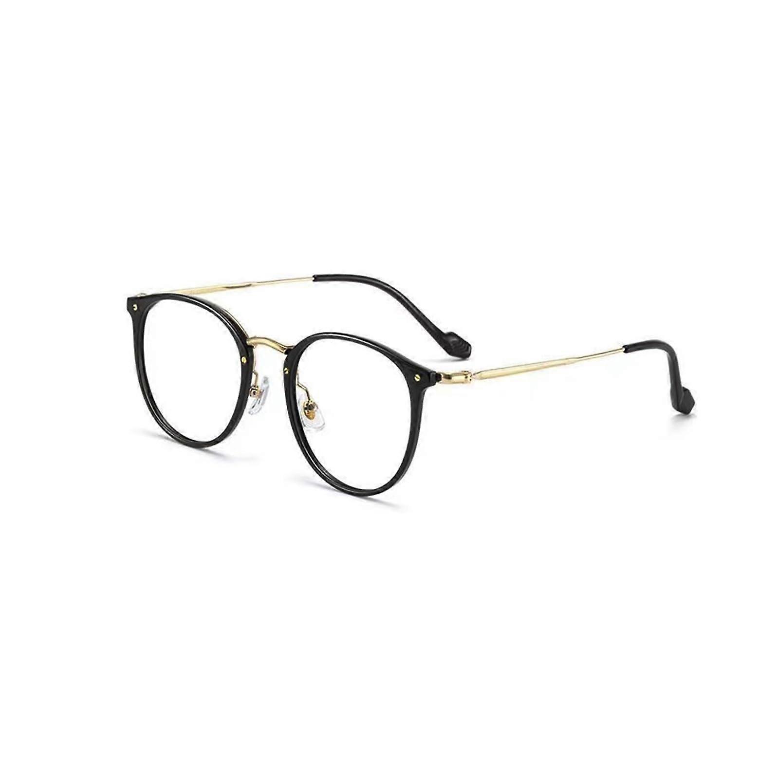 Blue Light Blocking Round Metal Computer Reading Glasses Anti Glare TR Frame Black 1.5x