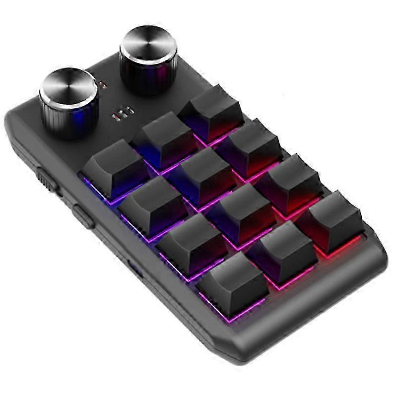 2025 Bluetooth Wireless Gaming Programmable Keyboard One-Hand Operation 12 Keys 2 Knobs Mechanical Keypad with LED Lighting