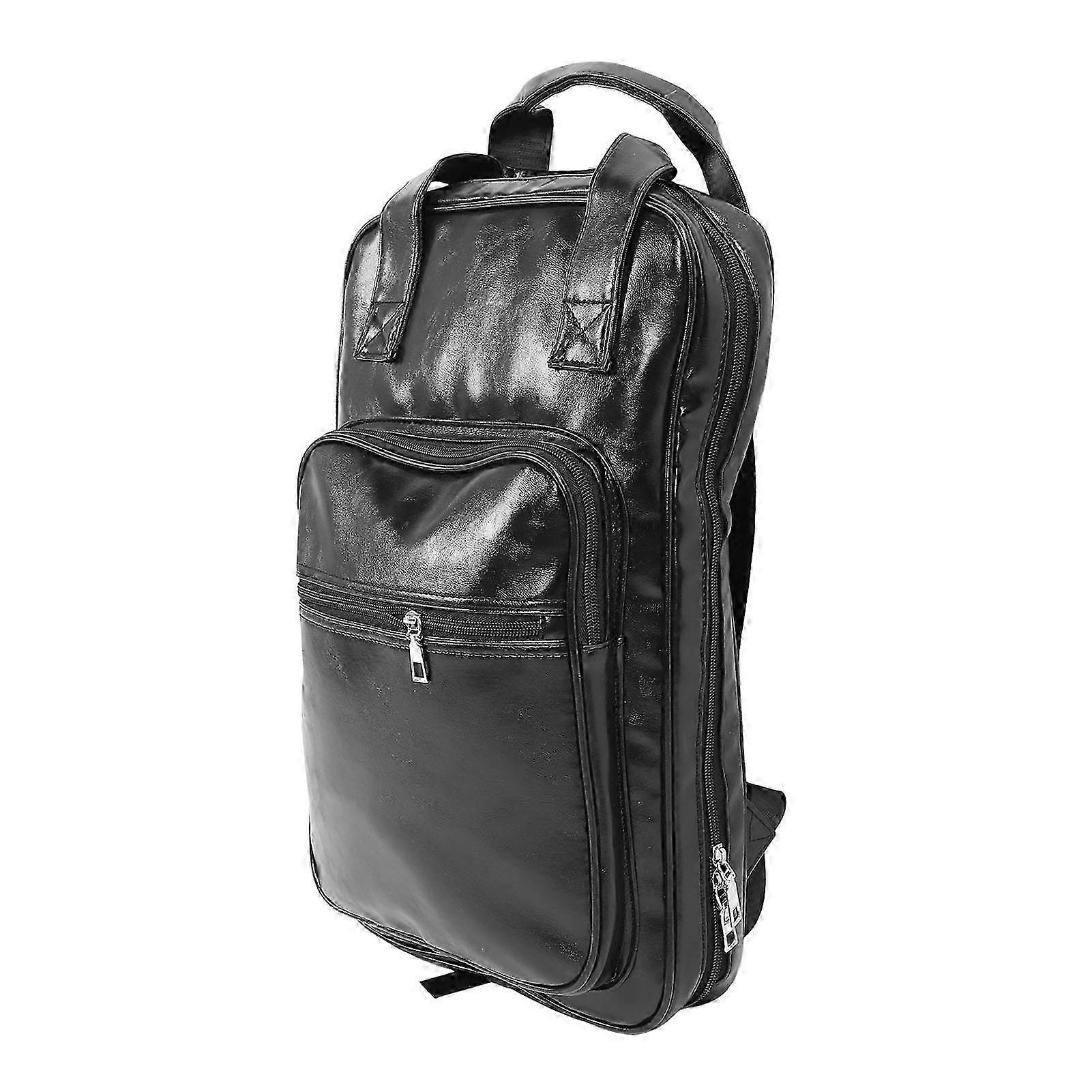 2026 PU Leather Thickened Multifunctional Drum Sticks Bag Backpack - Black