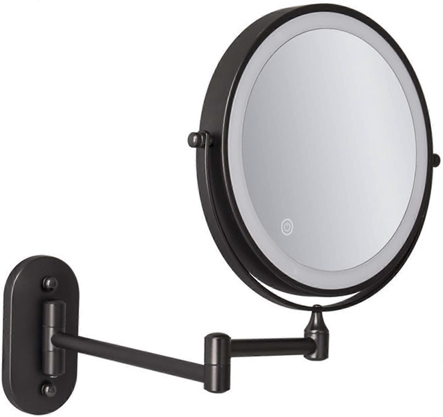 8 Inch Double Sided Lighted Makeup Mirror, Wall Mounted Folding Bathroom Mirror, 10X Magnification, Nero