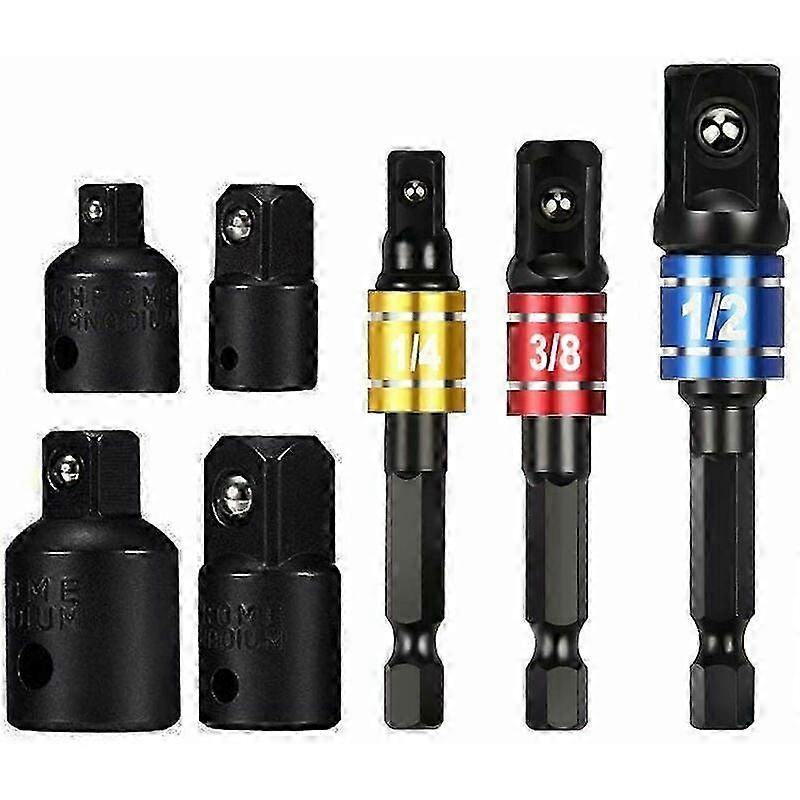 26-27 Socket Adapter 1/2 3/8 1/4 Hex Drill Bits Adapter Set Nut Wrench Reducer Socket Adapter Converter Ratchet Wrenches Bits (Black)
