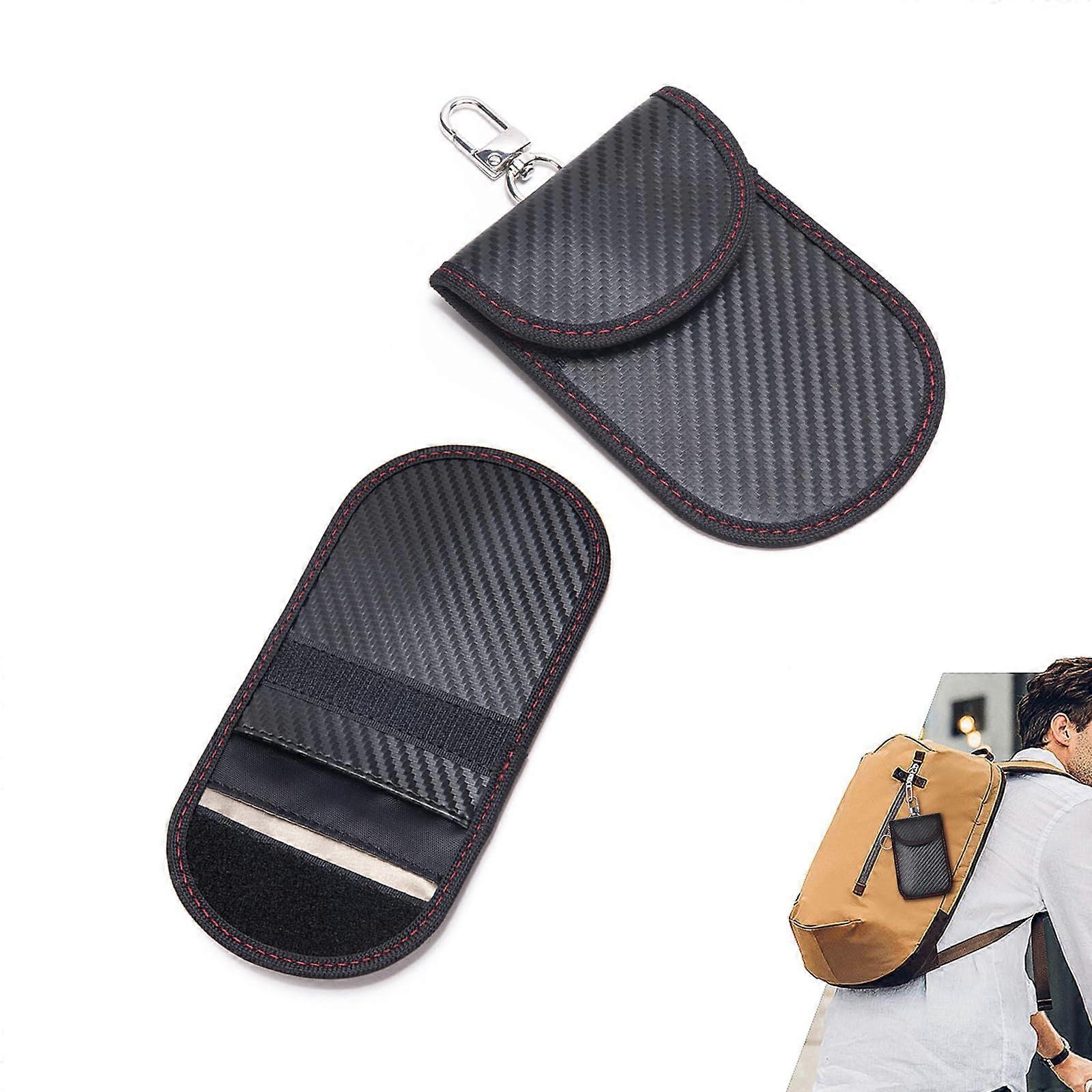 2PCS RFID Key Fob Protector Carbon Fiber Signal Blocking AntiTheft Pouch for Car Keys Black